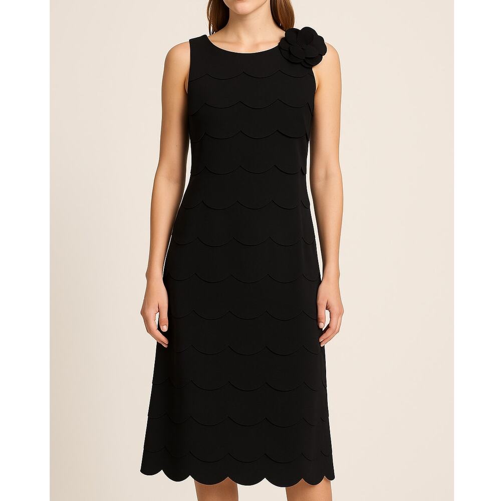 Julia Jordan Black Tiered Scalloped Midi Dress Women’s Size 4
